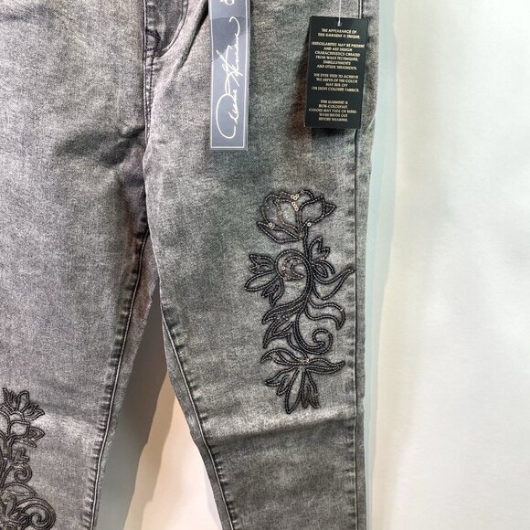DG2 Diane Gilman Jeans Womens High Rise Floral Sequin Denim Gray Wash Sz 8 NWT - Picture 4 of 9